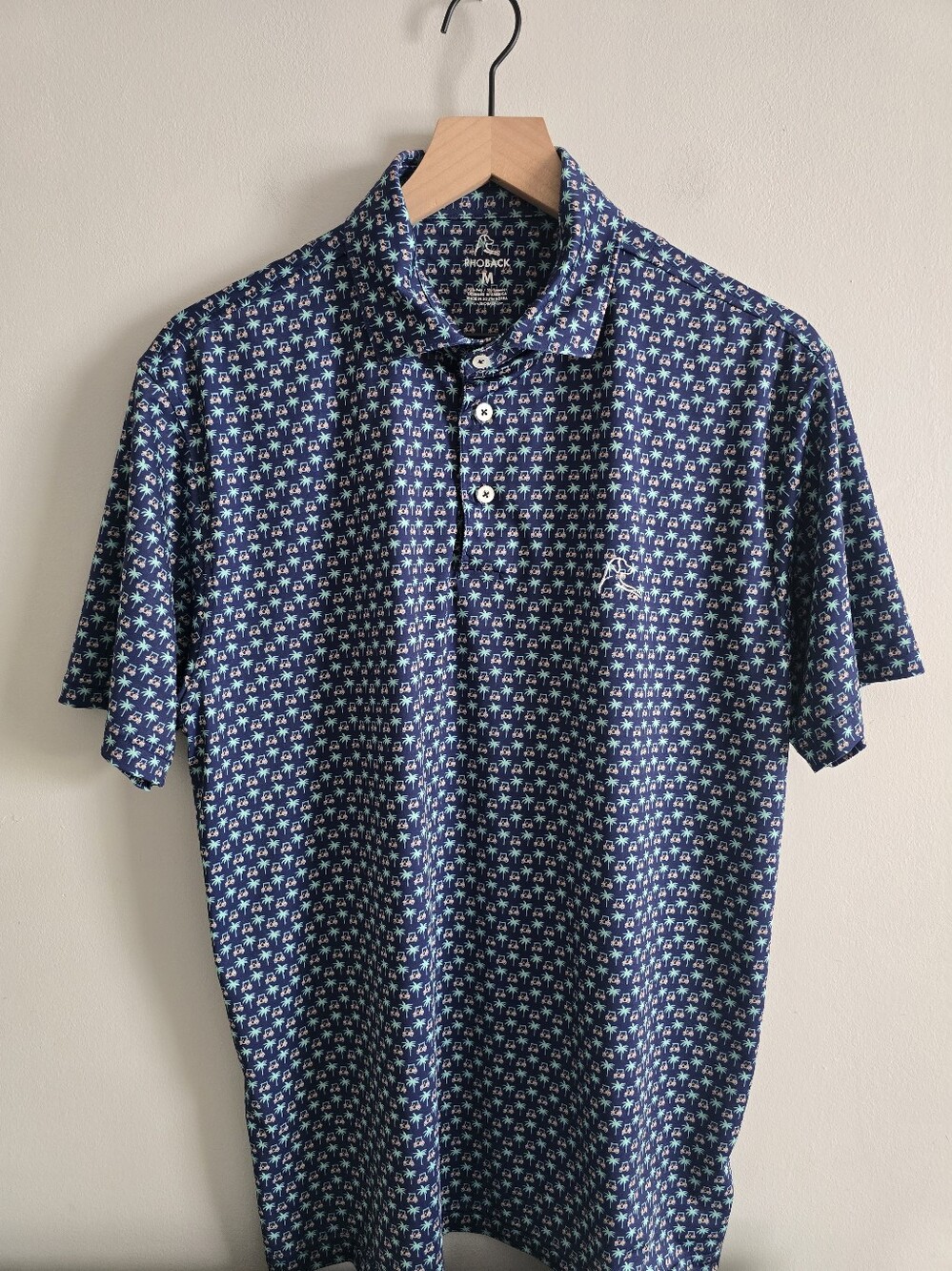 Rhoback Men’s Size Medium The Koopa Golf Cart Palm Tree Performance Golf Polo